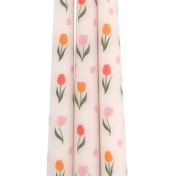 Set Of Three Tulip Print Taper Candles, 2 of 2