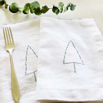 Embroidered Nordic Tree Linen Napkins, 5 of 5