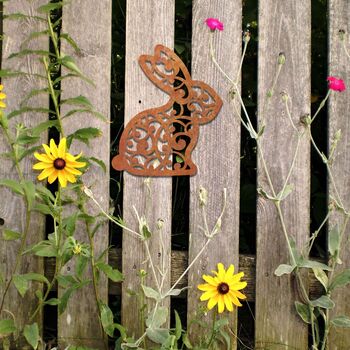 Rusted Metal Mandala Rabbit Hare Garden Decor, 9 of 10