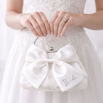 Personalised White Bow Mrs Bride Wedding Cross Body Bag, 2 of 3
