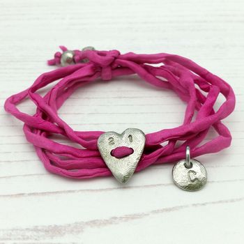 Personalised Heart And Silk Wrap Bracelet, 3 of 5