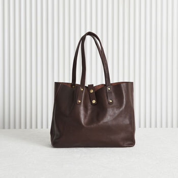 Buttery Soft Leather Tote Bag Dark Brown With Optional Personalisation, 4 of 5