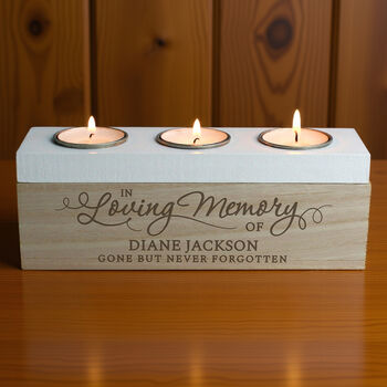 Personalised In Loving Memory Triple Tea Light Box Teal, 4 of 7