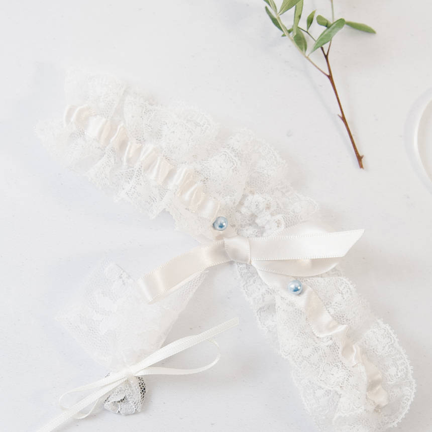 Tie Style Lace Wedding Bridal Garter, 1 of 6