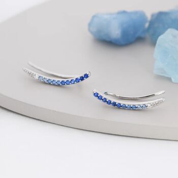 Ombre Sapphire Blue Cz Crawler Earrings Sterling Silver, 4 of 10