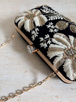 Black Velvet Floral Clutch Bag, 10 of 10