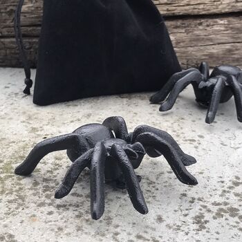 Set Of Two Solid Cast Iron Spiders In Gift Pouch, 3 of 4