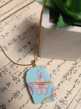 Blue Pink Floral Kintsugi Necklace, 3 of 4