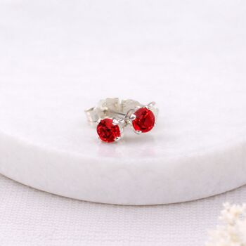 Sterling Silver Red Ruby Micro Stud Earrings – 3mm, 4 of 5