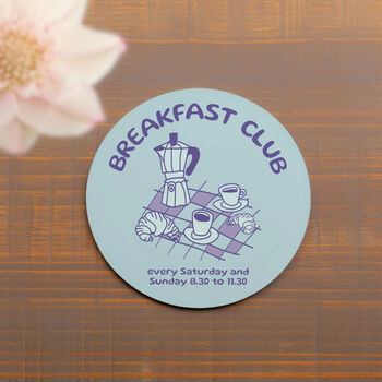 Breakfast Club Wooden Coaster, Colourful, Gift, Drinks Coaster, 3 of 5