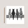 Four Cats On Fence – Hand Drawn Greeting Card Illustration, thumbnail 3 of 6