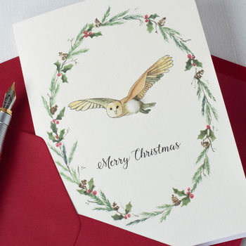 Owl And Wreath Christmas Card, 4 of 4