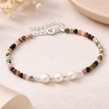 30th Birthday Sterling Silver Three Pearl Gemstone Bracelet, 3 of 5