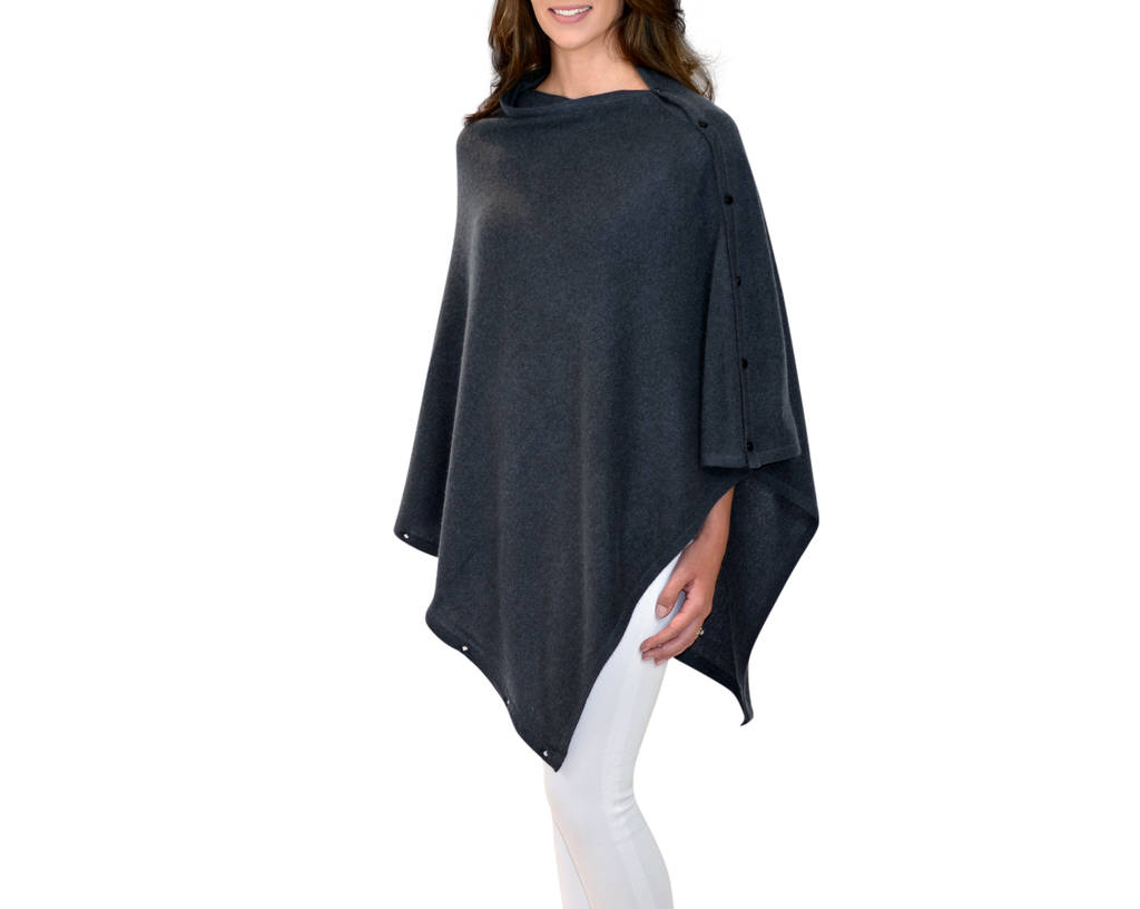 Personalised Charcoal Grey 100% Cashmere Button Poncho, 1 of 5