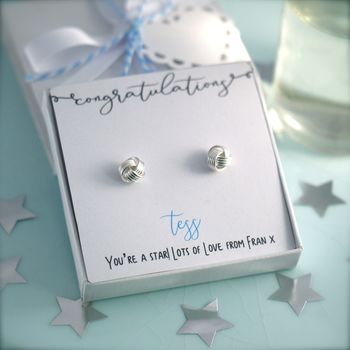 Sterling Silver Congratulations Earrings, 8 of 12