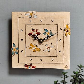 Clock Wall Tile With Bright Flowers, 2 of 6
