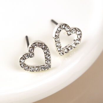 Silver Plated Crystal Heart Studs – 12mm, 3 of 5