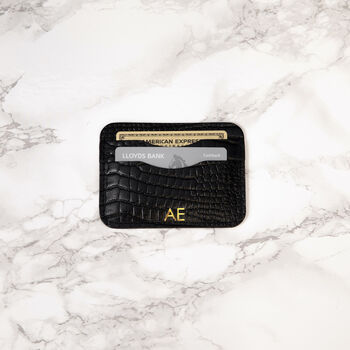 Leather Card Holder: Black Croc Or Latte , Personalised, 2 of 5
