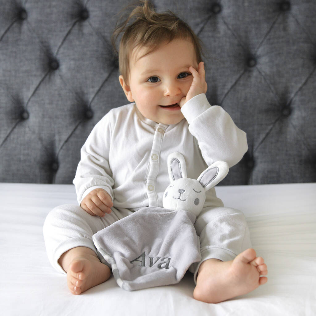 Personalised Grey Bunny Baby Comforter By A Type Of Design