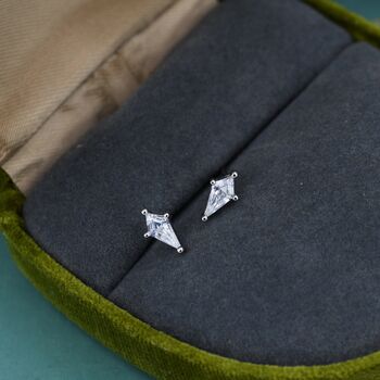 Rhombus Cz Flat Back Earrings In Sterling Silver, 7 of 11