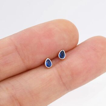 Extra Tiny Sapphire Blue Droplet Stud Earrings, 3 of 10