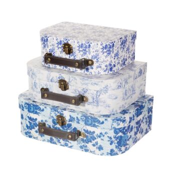 Personalised Set Of Three Blue Floral Suitcases, 5 of 7