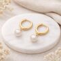 Gold Plated Sterling Silver Freshwater Pearl Huggie Hoop Earrings – 7mm Pearls, thumbnail 1 of 7