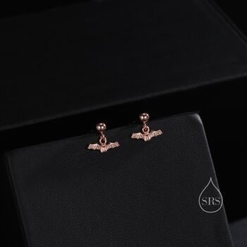 Extra Tiny Bat Drop Stud Earrings In Sterling Silver, 3 of 7