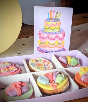 Colourful Happy Birthday Hand Iced Biscuits And Birthday Card Letterbox Gift, 4 of 12