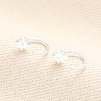 Sterling Silver Thread Through Star Huggie Hoop Earrings, 2 of 5