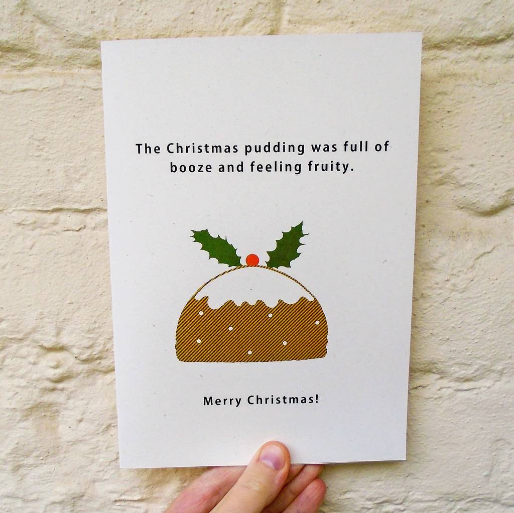 Joke 'boozey Fruity Christmas Pudding' Christmas Card By Yellow Green