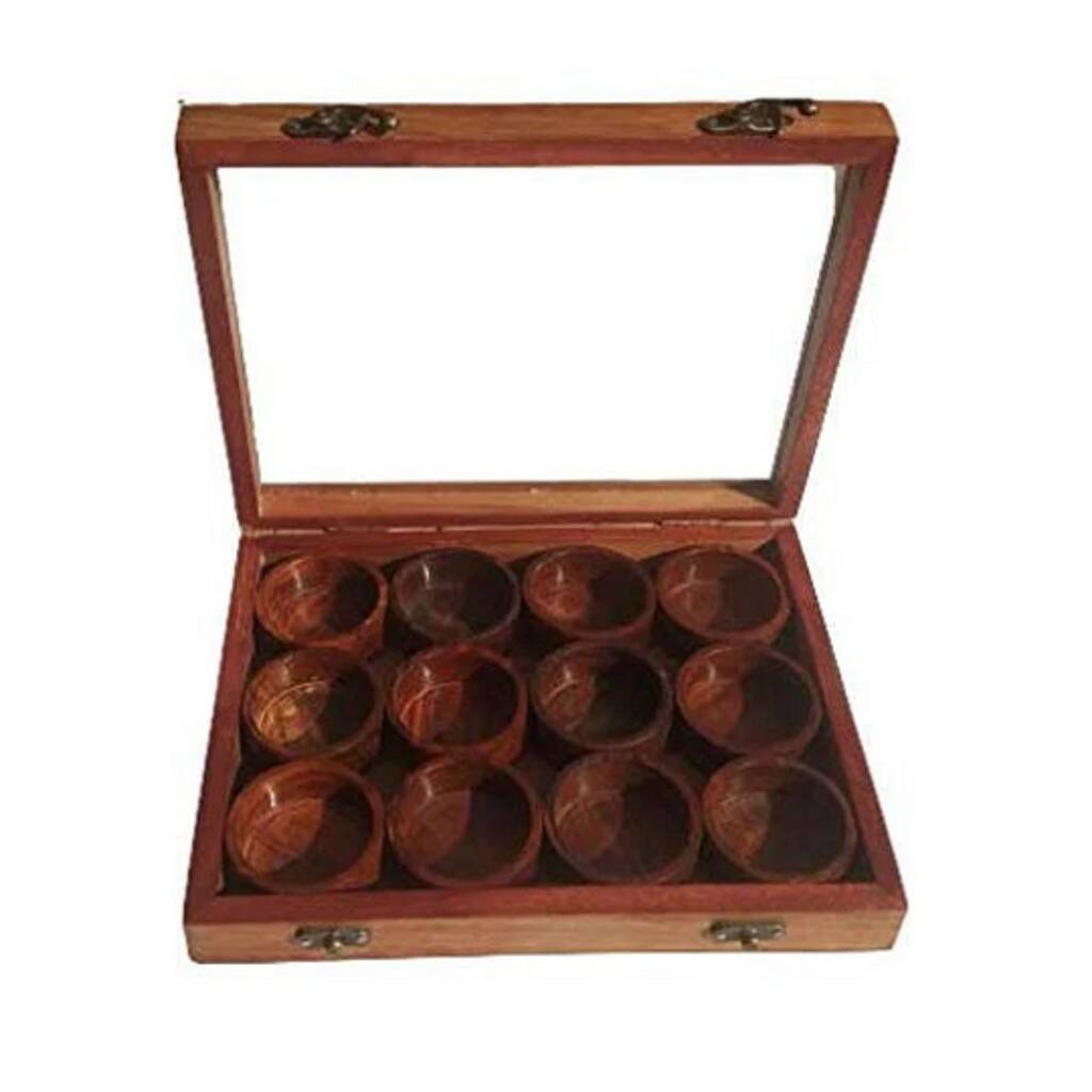 Wooden Handcrafted Spice Box 12 Round Compartments, 1 of 6