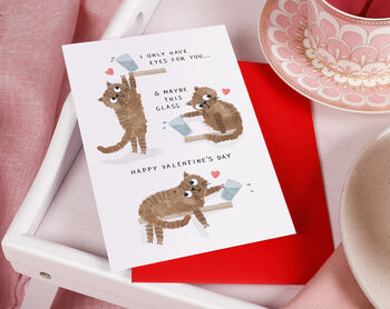 Cute Cat Knocking Glass Over Valentine Card, 4 of 4