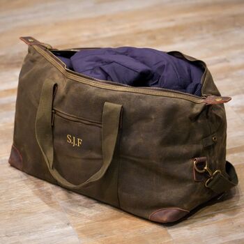 Personalised Initial Men's Waxed Cotton Canvas Holdall, 4 of 7