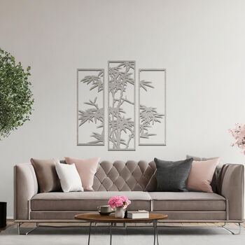 Contemporary Metal Bamboo Triptych Wall Art For Living Room Bedroom Or Hallway, 6 of 11