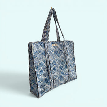 Seashell Blue And White Quilted Cotton Tote Bag, 2 of 5