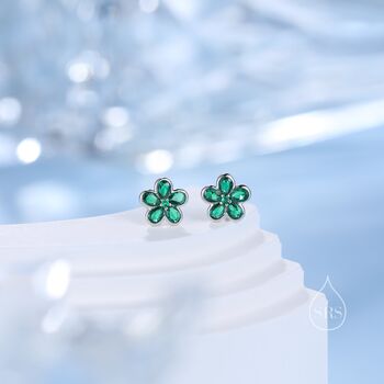 Sterling Silver Flower Cz Stud Earrings, 5 of 12