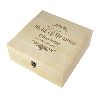 Personalised Floral Maid Of Honour Engraved Keepsake Box, 2 of 3