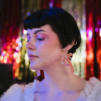 Velvet Bow And Hand Beaded Hoop Earrings, 2 of 5