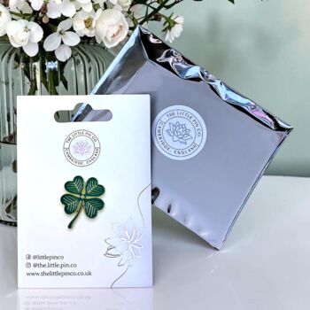Lucky Four Leaf Clover Good Luck Enamel Pin, 2 of 9