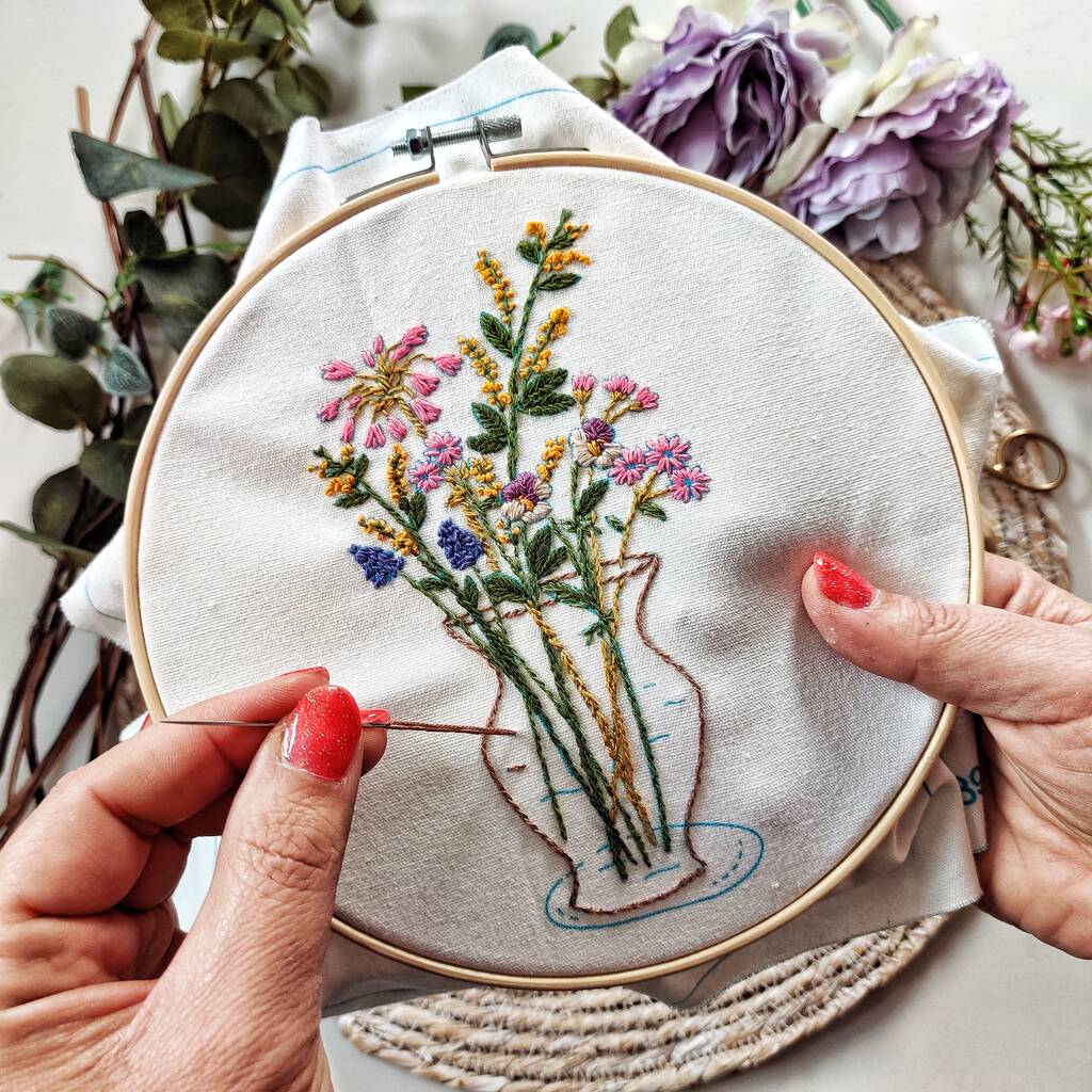 Flowers In Vase Make Your Own Embroidery Kit By Aphrodite & Ares ...