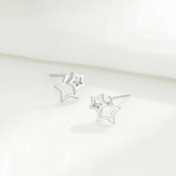 Sterling Silver Linked Stars Stud Earrings, 2 of 6