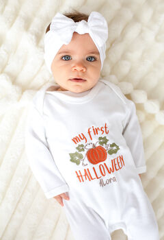 Baby's 'My First Halloween' Embroidered Personalised Babygro Sleepsuit, 3 of 4