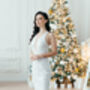 White Sequin Midi Wedding Dress With Deep Plunge And Open Back, thumbnail 9 of 12