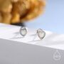 White Opal Heart Screw Back / Flat Back / Stud Earrings In Sterling Silver, thumbnail 2 of 12