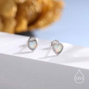 White Opal Heart Screw Back / Flat Back / Stud Earrings In Sterling Silver, 2 of 12