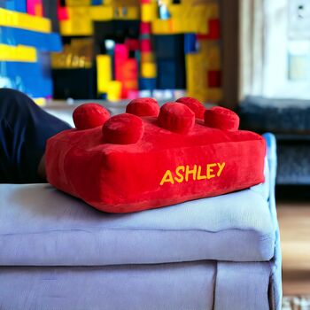 Personalised Retro Building Brick Shape Cushion Red, 6 of 6