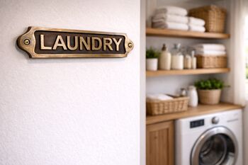 Solid Brass Laundry Plaque Brass With Antique Finish, 6 of 6