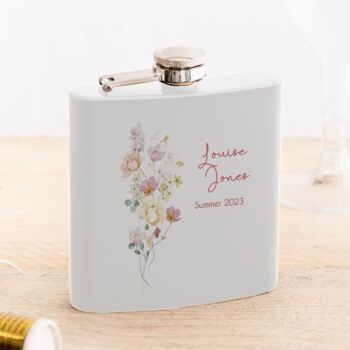 Personalised Dusky Pink Roses Bridal Hip Flask Gift, 2 of 4