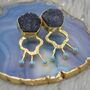 Black Agate, Turquoise Gold Earrings, thumbnail 1 of 7